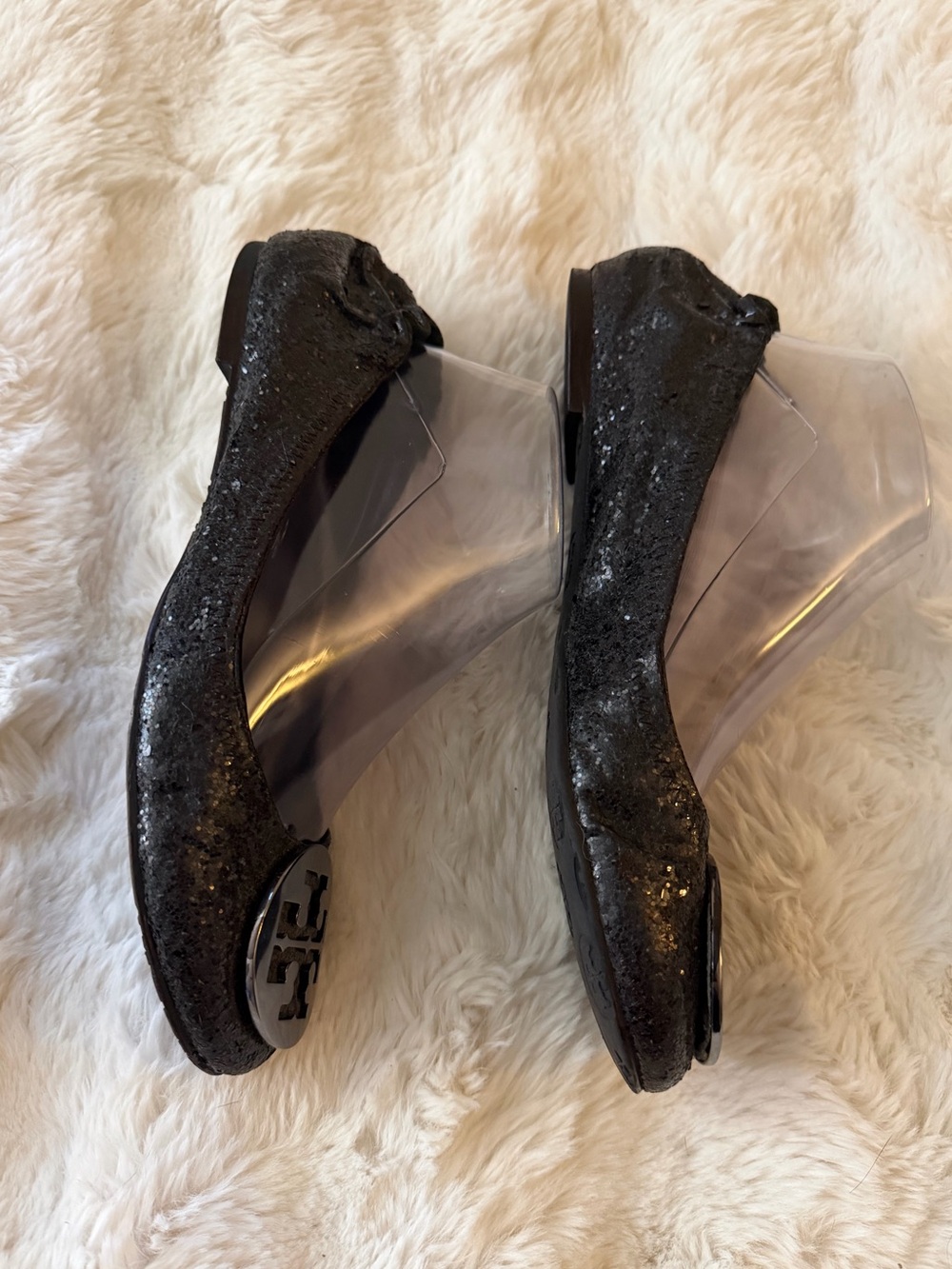 Tory Burch size 9 Black Sequin ballet flats silver TB Logo - Picture 5 of 9